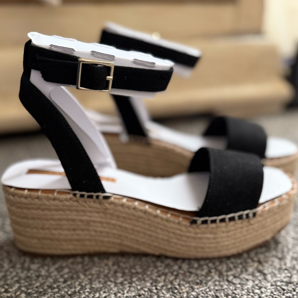 Kelly & Katie Women's Black Espadrille Sandals micro suede 7